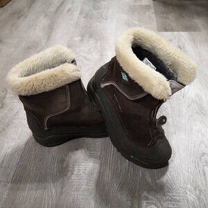 Columbia Omni Heat Ladies Size 4 Dk Brown Front Zip Waterproof Soles Ankle Boots